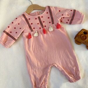Peek Pink and Red Embroidered Kids Footie